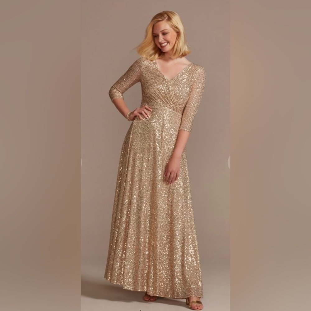 Oleg Cassini gold sequin dress size 8